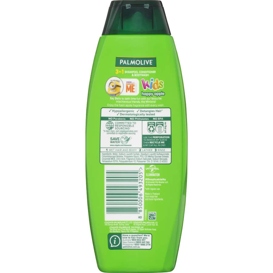 Palmolive Kids 3 In 1 Bodywash Shampoo Conditioner Happy Apple 350mL