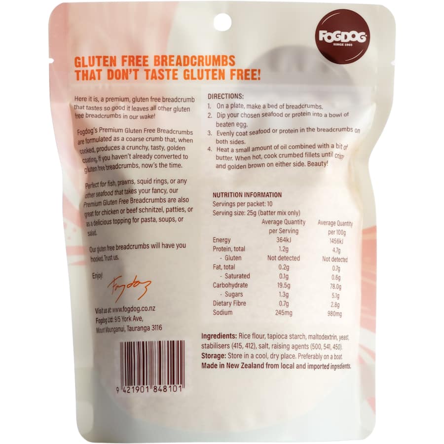 Fogdog Bread Crumbs Premium Gluten Free Resealable bag 250g