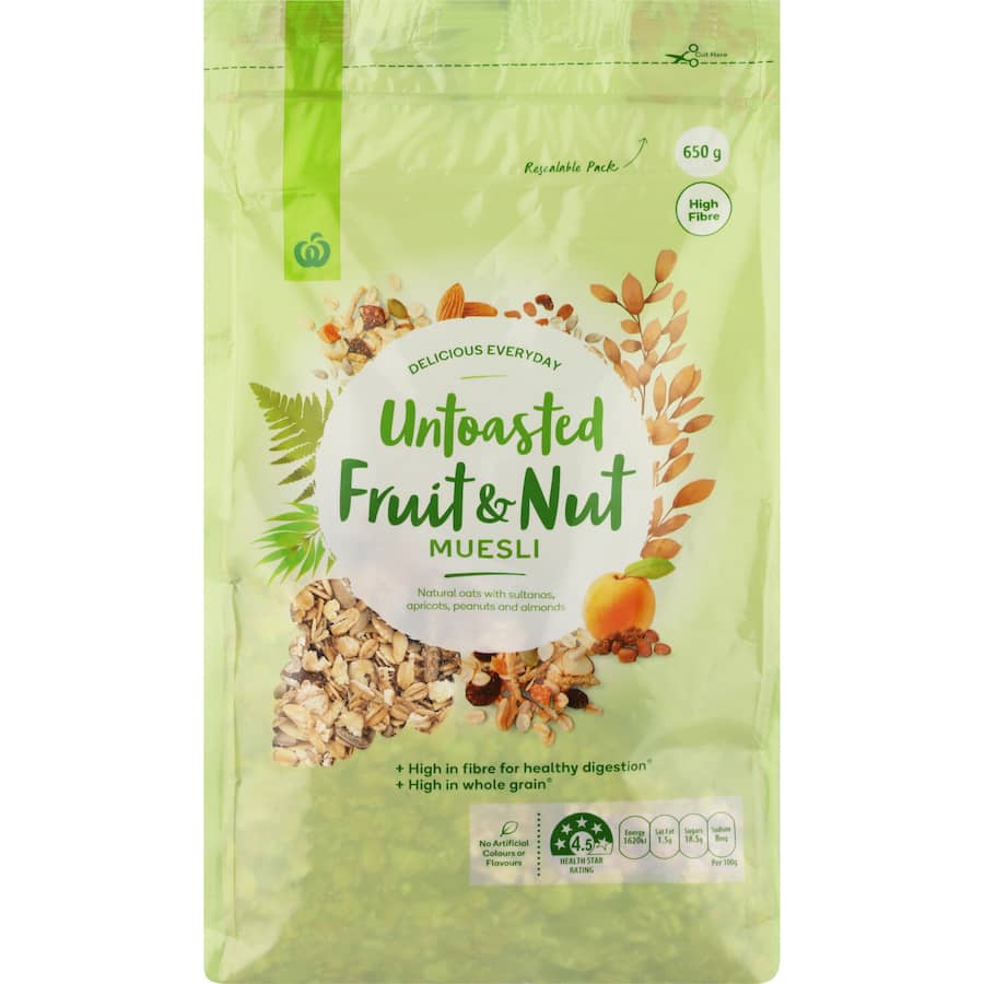 Woolworths Muesli Untoasted Natural Fruit & Nut 650g