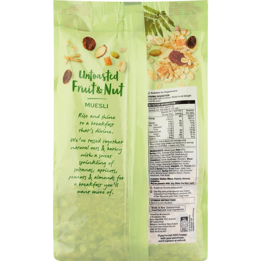 Woolworths Muesli Untoasted Natural Fruit & Nut 650g