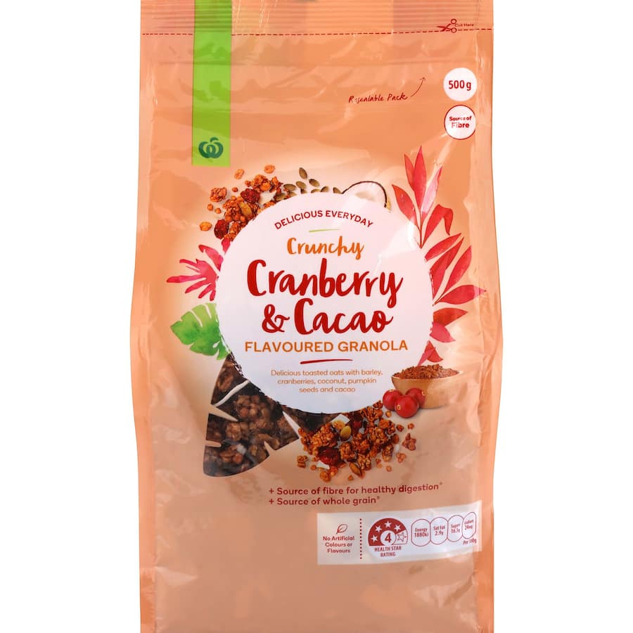 Woolworths Granola Cacao Cranberry 500g