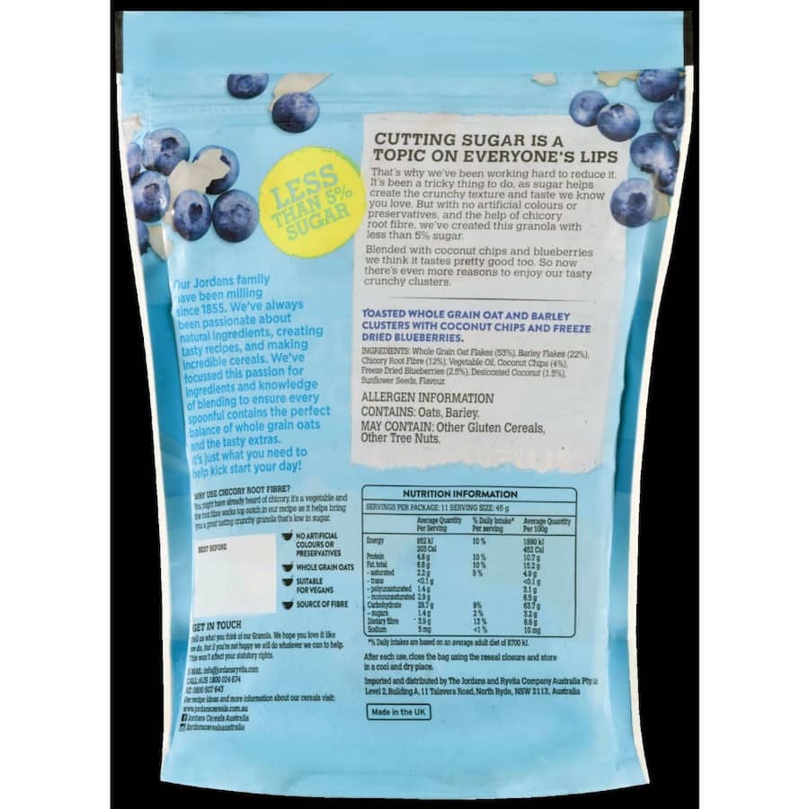 Jordans Granola Low Sugar Blueberry Coconut 500g