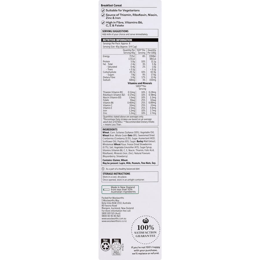 Woolworths Great Start Cereal Antioxidant - Fruit 400g