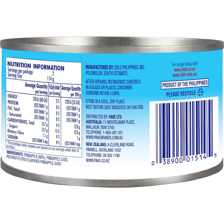 Dole Pineapple Pieces In Juice Can 227g