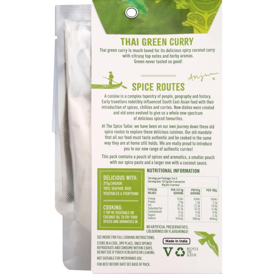 The Spice Tailor Sauce Kit Thai Green Curry Packet 275g