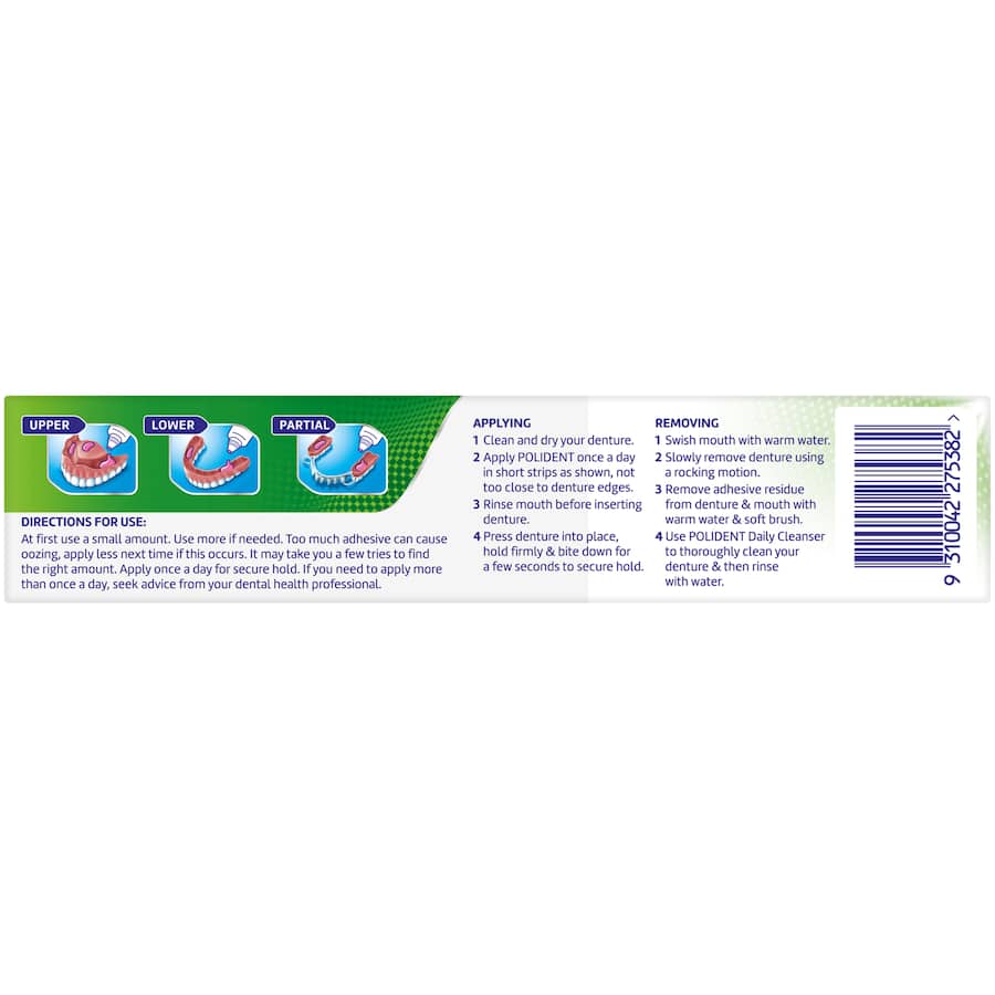 Polident Denture Adhesive Cream Fresh Mint 60g