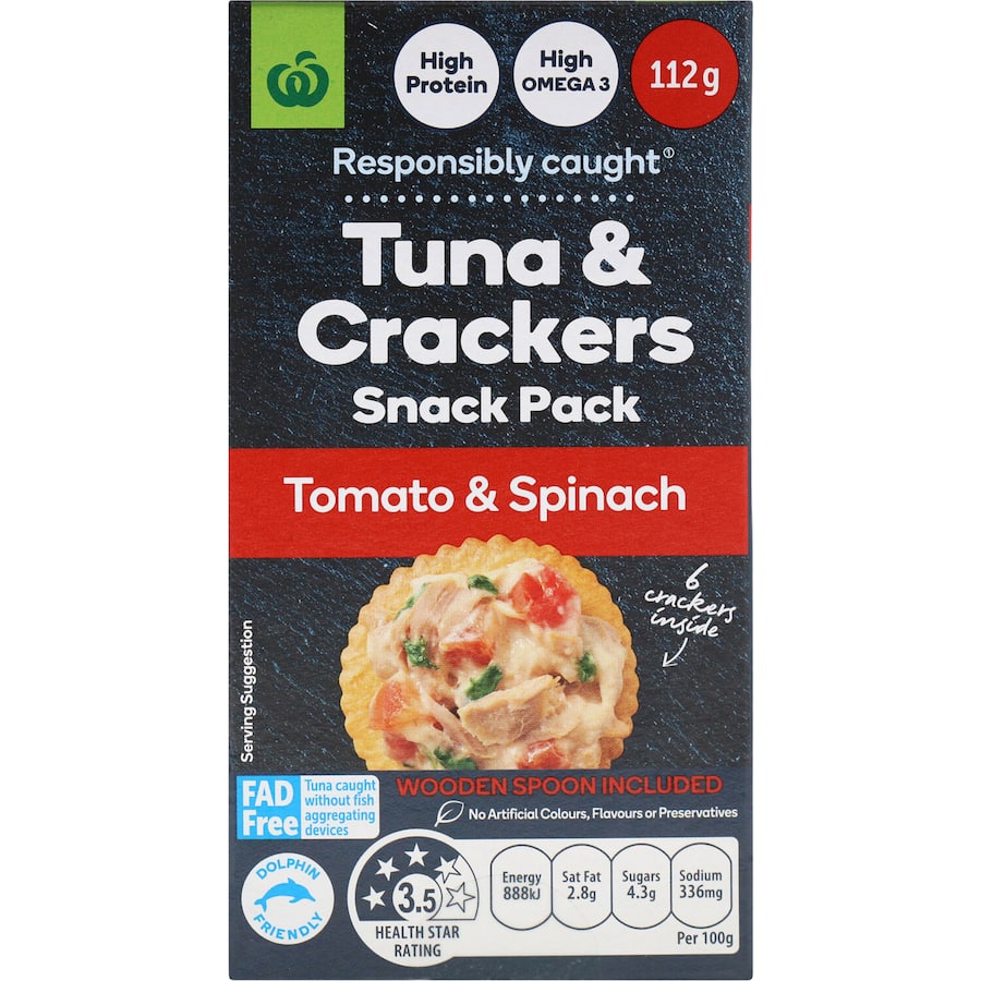 Woolworths Tuna & Crackers Tomato & Spinach Flavour 112g