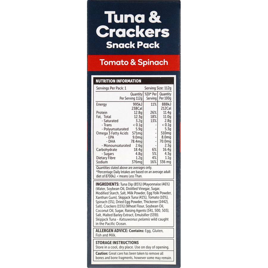 Woolworths Tuna & Crackers Tomato & Spinach Flavour 112g