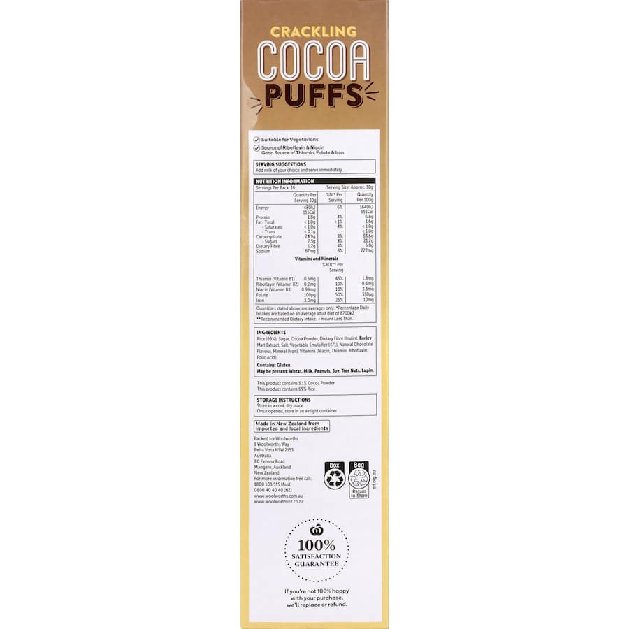 Woolworths Cereal Crackling Cocoa Puffs 500g
