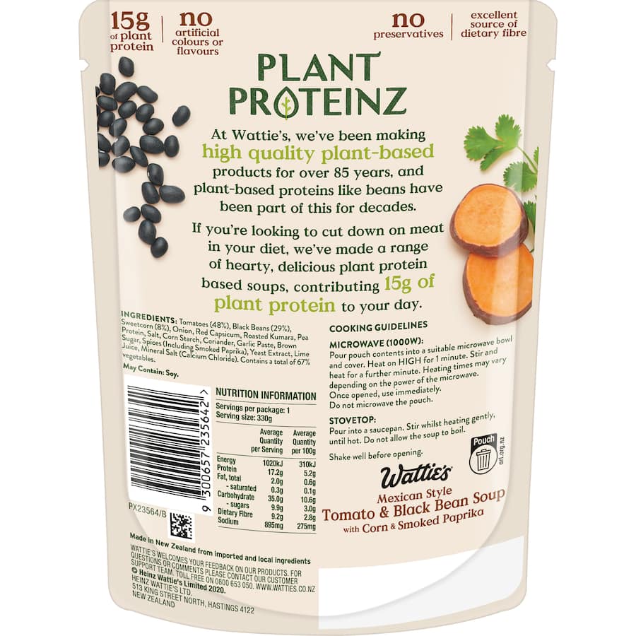 Wattie's Plant Proteinz Soup Mexican, Tomato & Beans Pouch 330g