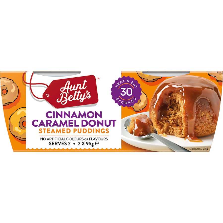 Aunty Bettys Steamed Pudding Cinnamon Caramel Donut 190g Pottles 2x95g