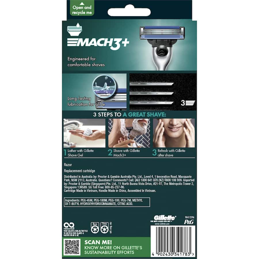 Gillette Mach3+ Razor & 2 Refills 1pack
