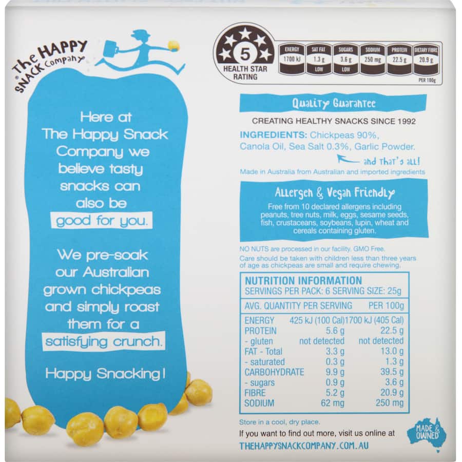 Happy Snack Bean Snacks Roasted Chic Peas 150g 6 x 25g pks