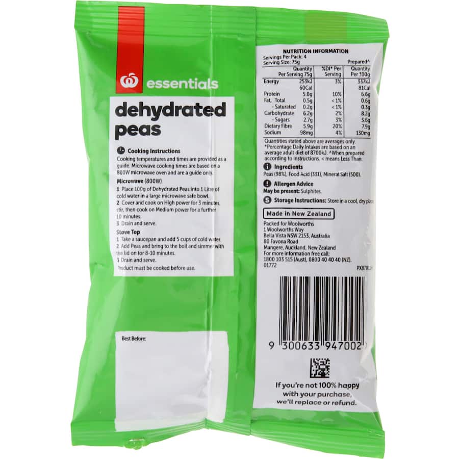 Essentials Peas Dehydrated Packet 100g