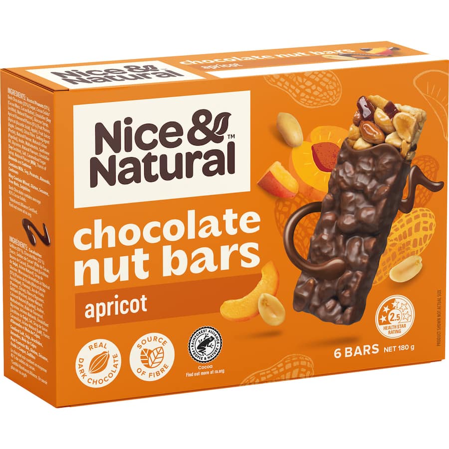 Nice & Natural Nut Bars Choc Apricot 6pk 180g