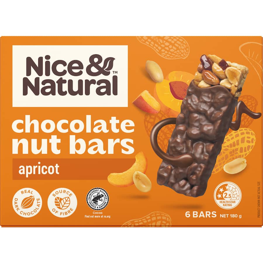 Nice & Natural Nut Bars Choc Apricot 6pk 180g