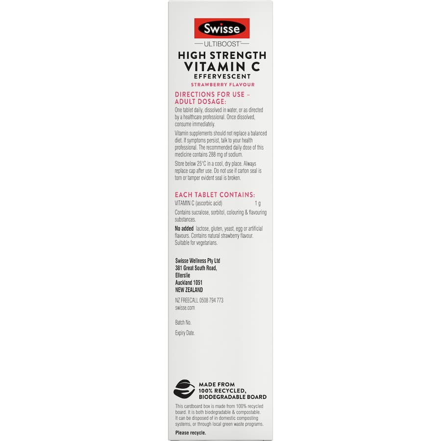 Swisse Ultiboost Effervescent Vitamin C Strawberry Flavour 20pack