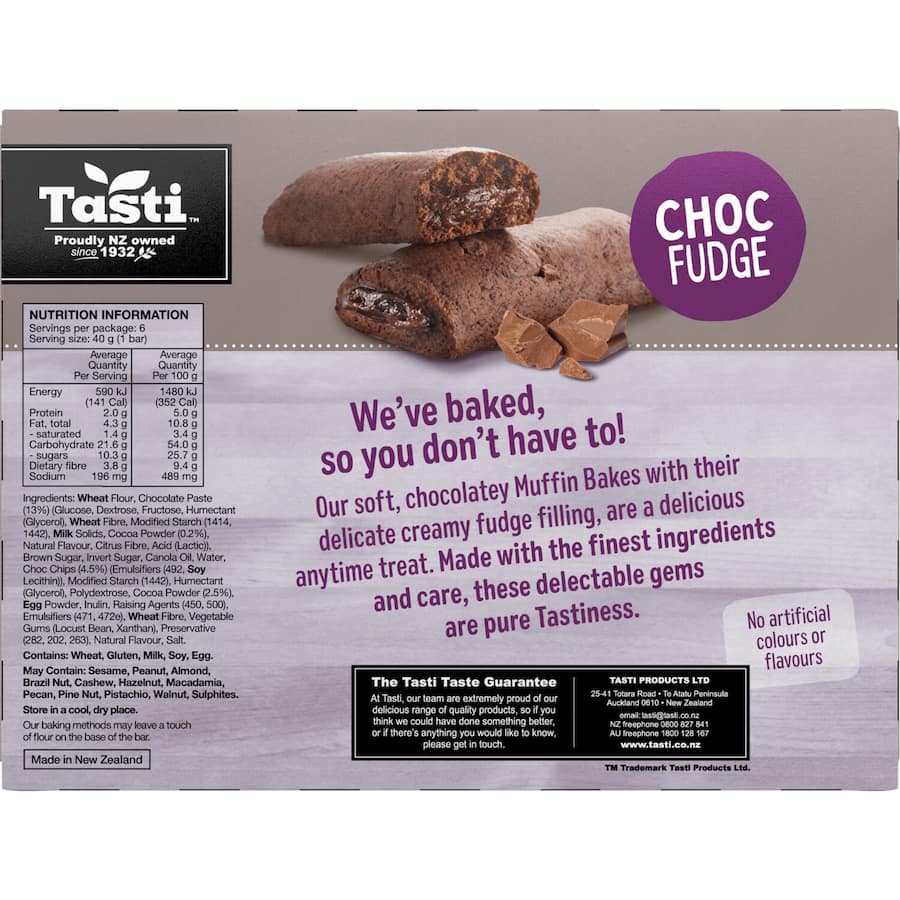 Tasti Muffin Bakes Cake Bars Choc Fudge 6pk 240g
