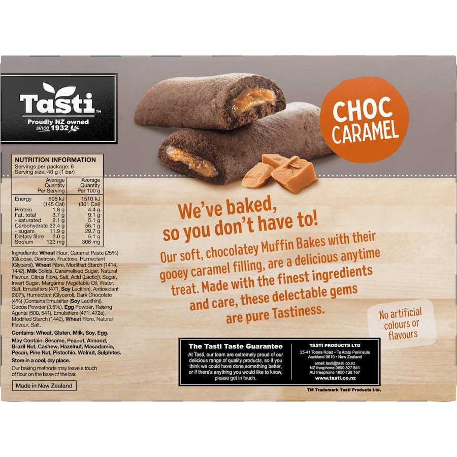 Tasti Muffin Bakes Cake Bars Choc Caramel 6pk 240g