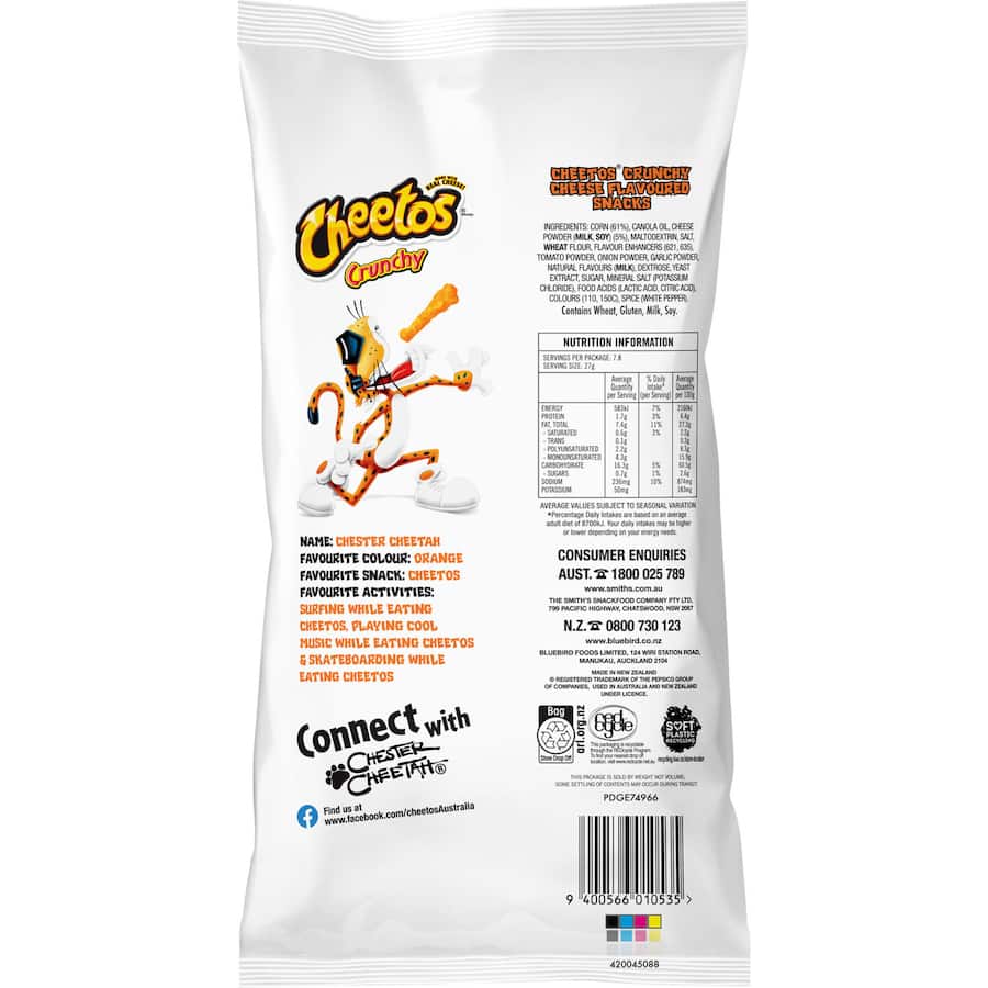 Cheetos Corn Snacks Crunchy Cheese Party Bag 210g
