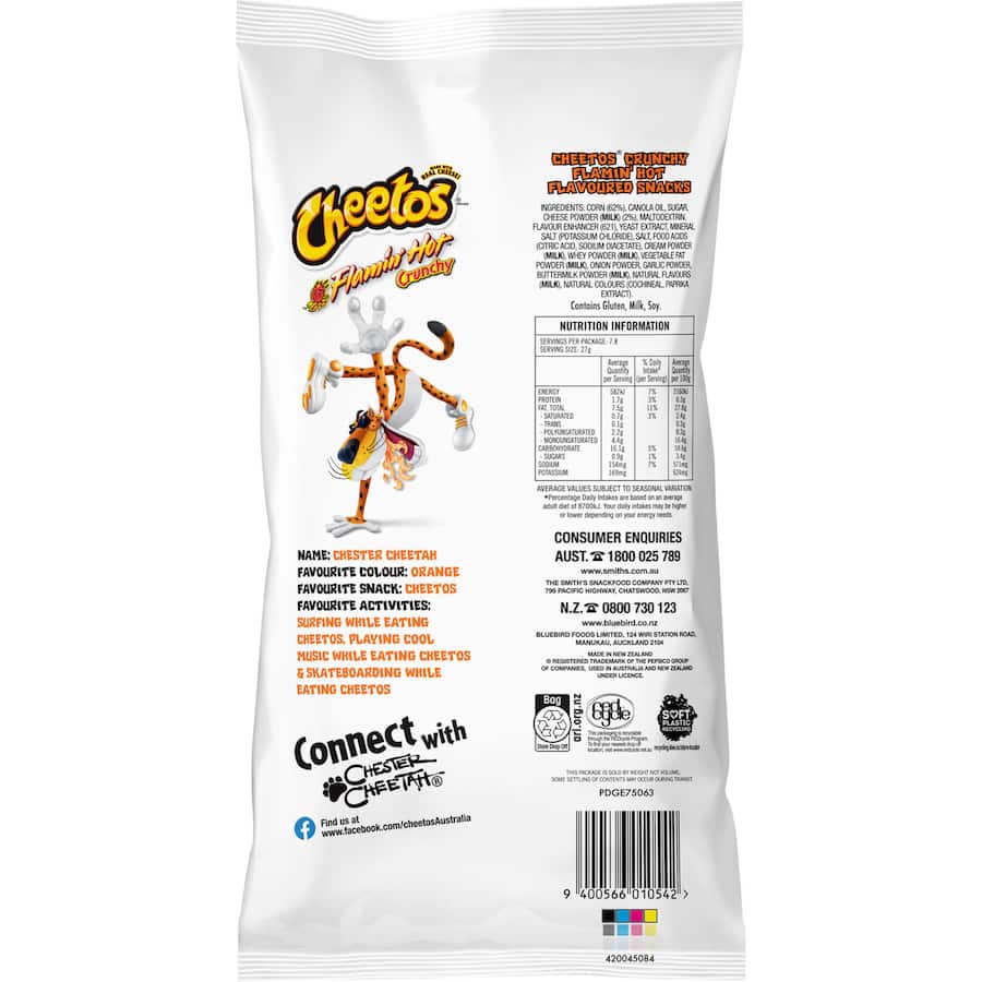 Cheetos Corn Snacks Crunchy Flamin Hot Party Bag 210g