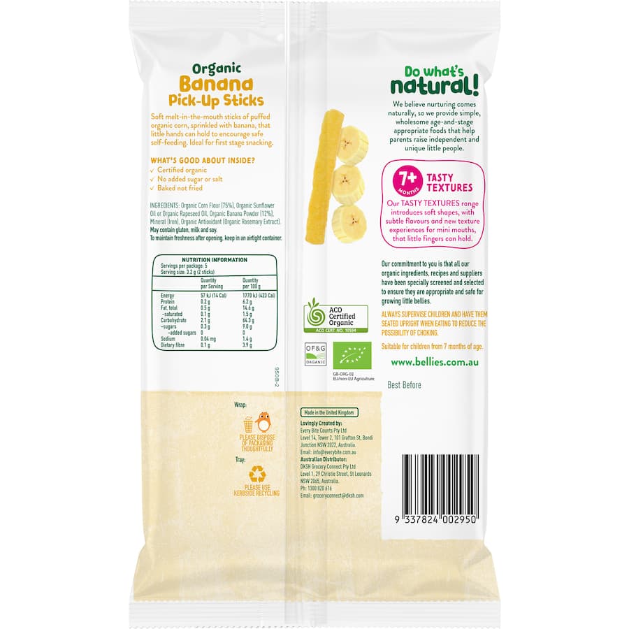 Baby Bellies Organic Baby Snacks Banana Pick Up Sticks 16g
