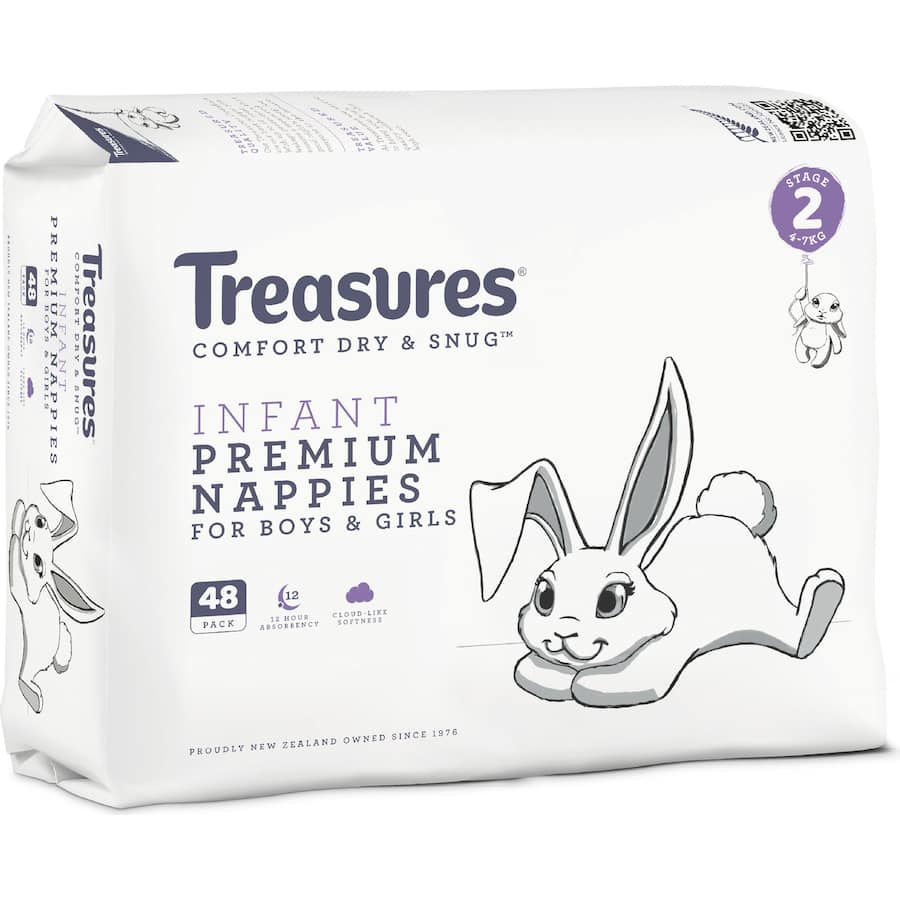 Treasures Dry & Snug Nappies Infant 4-7kg Bulk pack 48pack