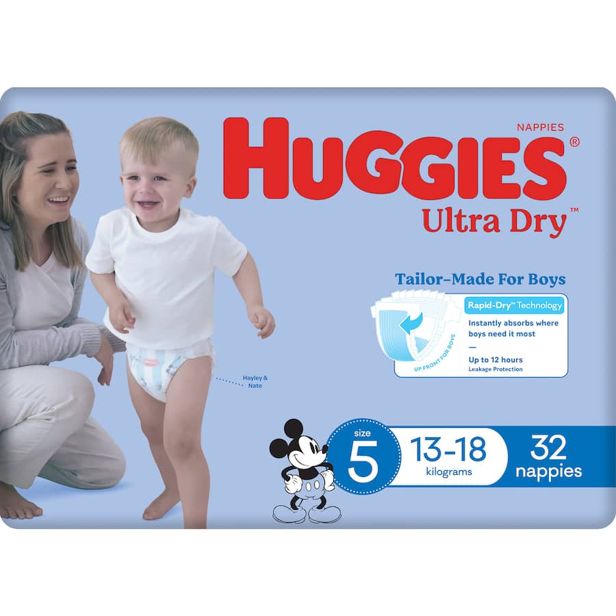 Huggies Ultra Dry Nappies Boys Size 5 (13-18kg) Bulk pack 32pack