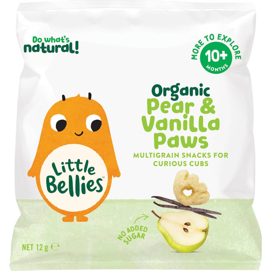 Baby Bellies Organic Baby Snacks Pear & Vanilla Paws 10+ Months 12g