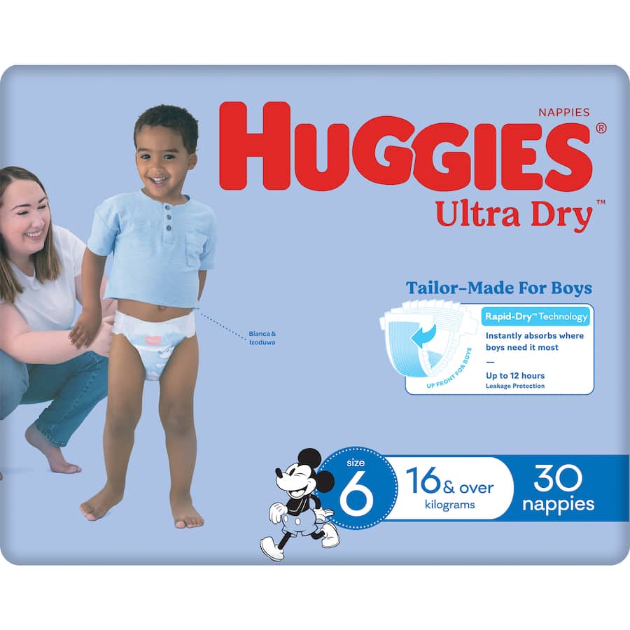 Huggies Ultra Dry Nappies Boys Size 6 (16kg+) 30pack