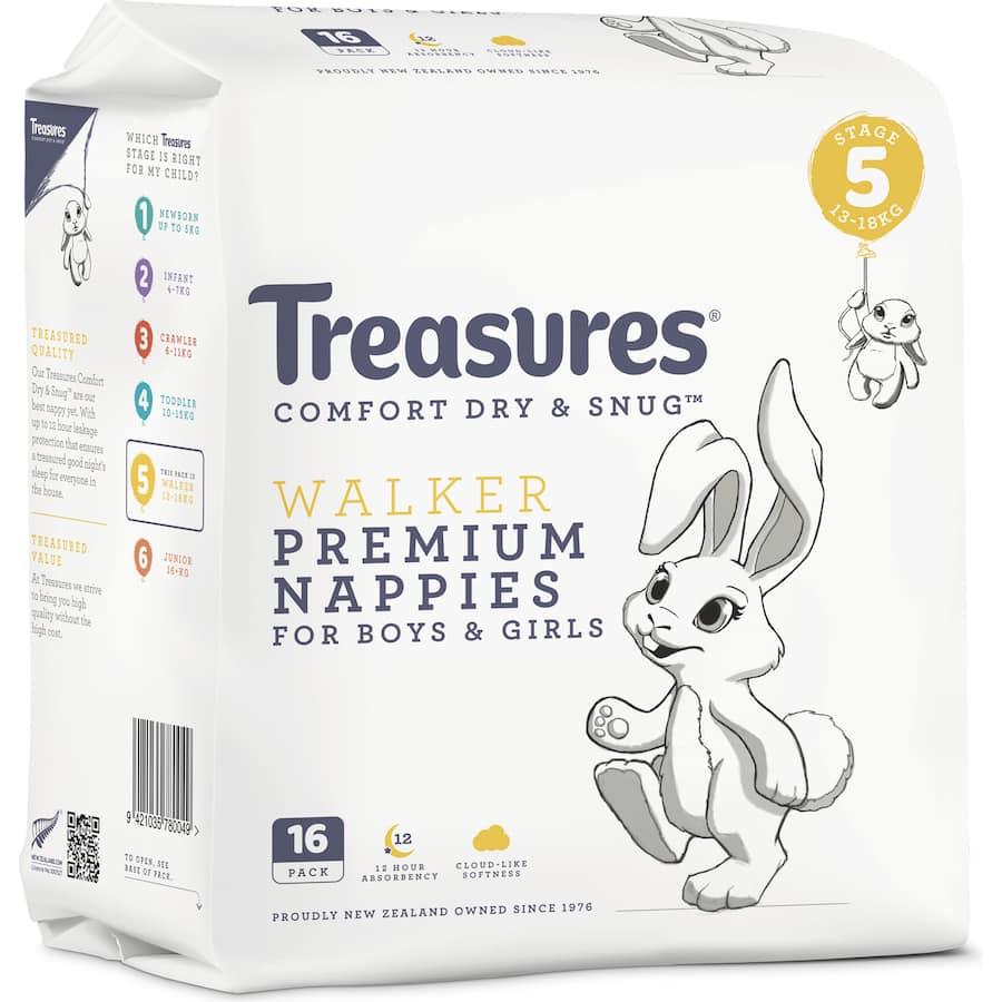 Treasures Dry & Snug Nappies Walker 13-18kg Convenience 16pack
