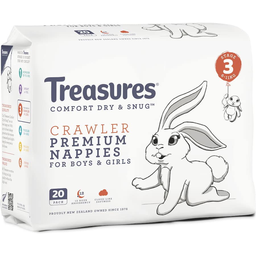 Treasures Dry & Snug Nappies Crawler 6-11kg Convenience 20pack