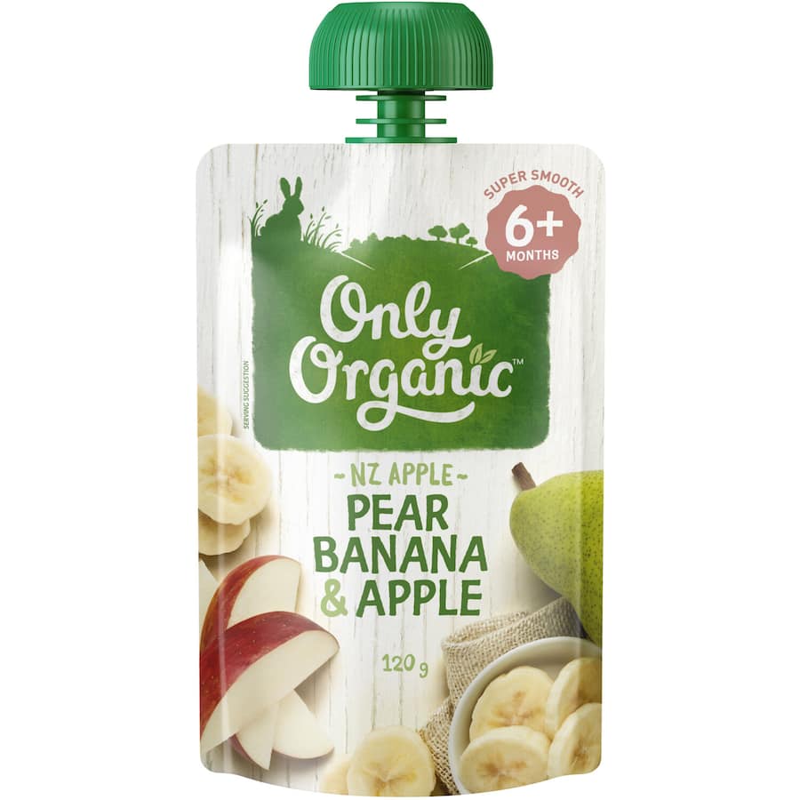 Only Organic Stage 2 Baby Food Pear, Apple & Banana Squeeze pouch 120g