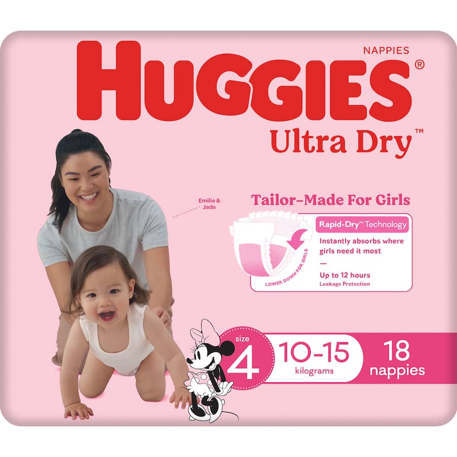Huggies Ultra Dry Nappies Girls Size 4 (10-15kg) 18pack