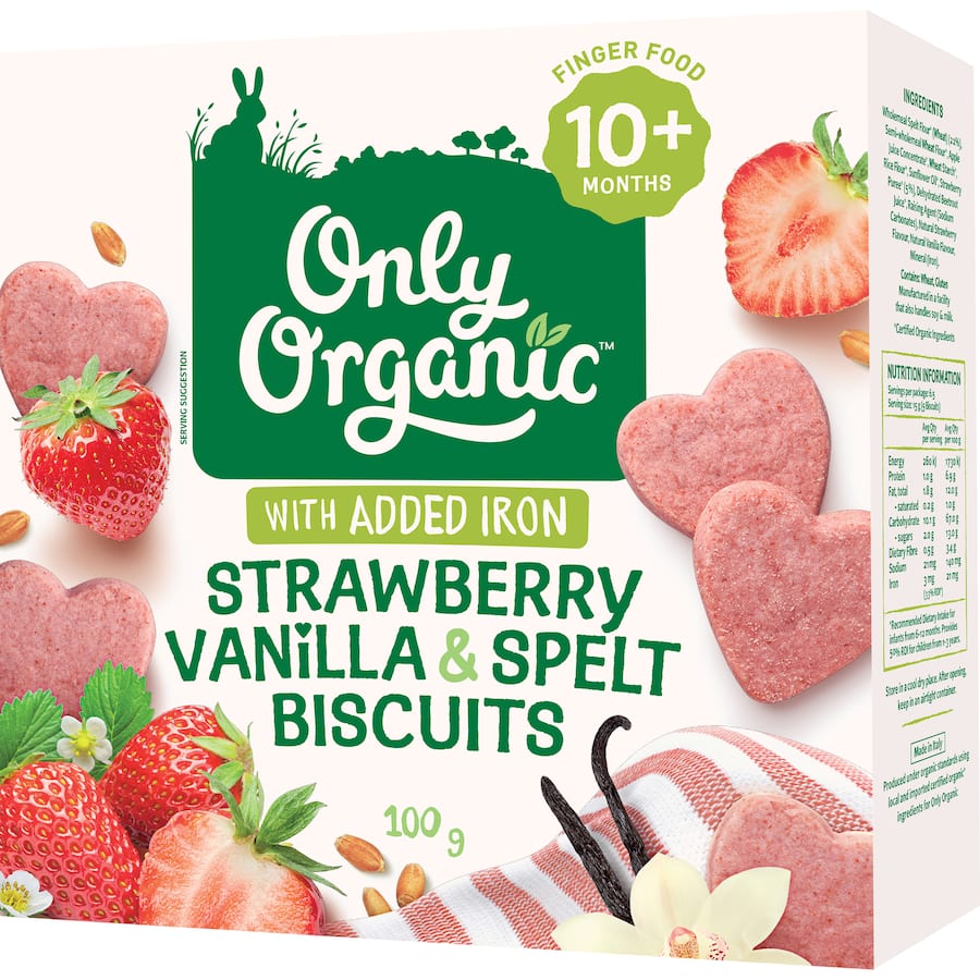 Only Organic Baby Snack Strawberry & Vanilla Biscuits 100g