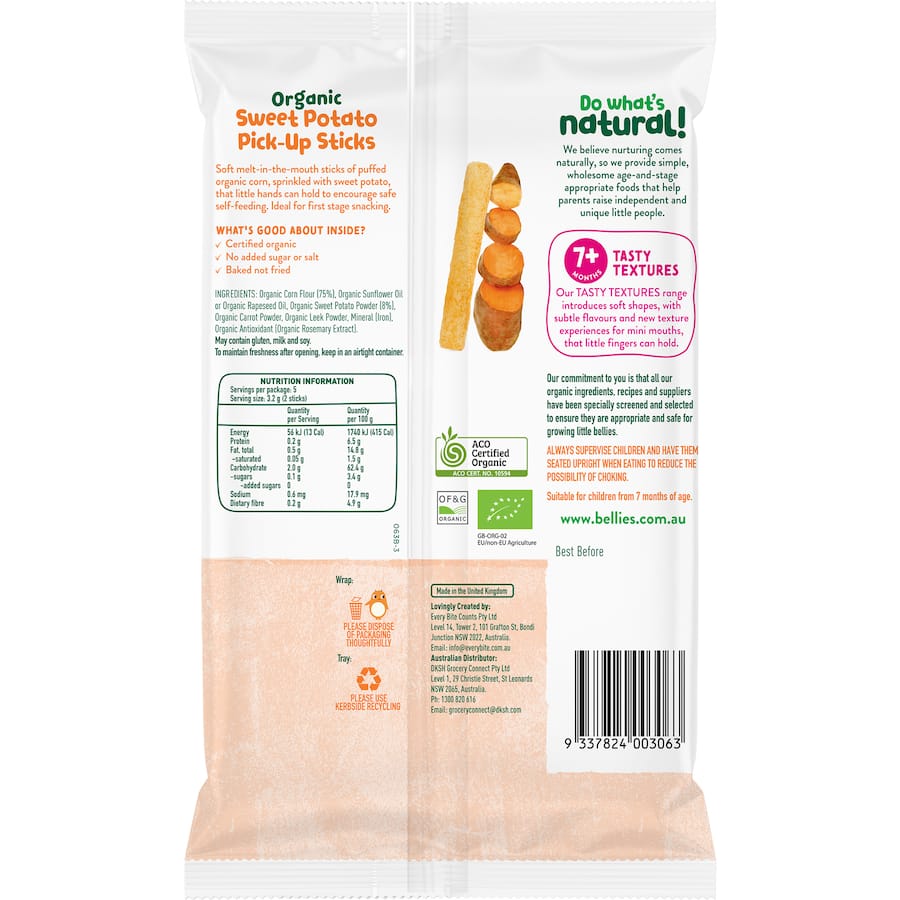 Baby Bellies Organic Baby Snacks Sweet Potato Pick-up Sticks 16g