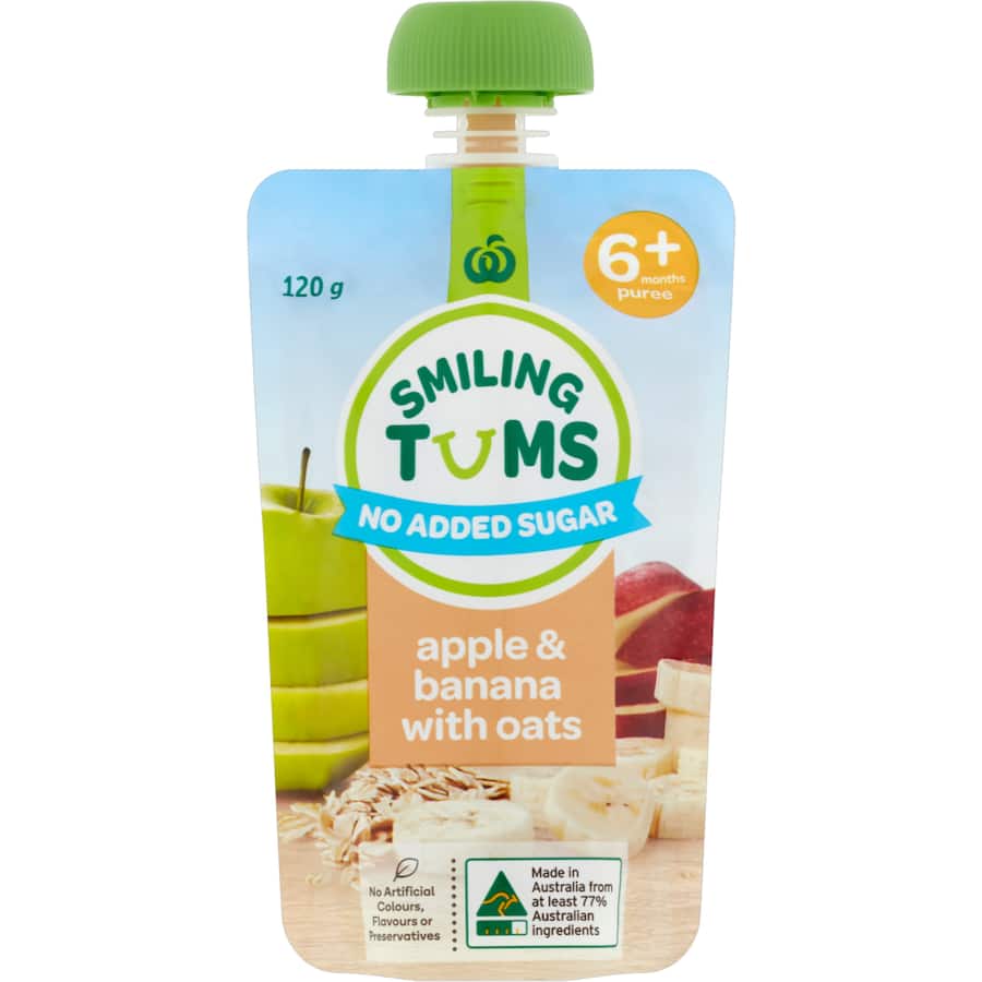 Woolworths Smiling Tums Baby Food Apple & Banana With Oats 6 months + 120g