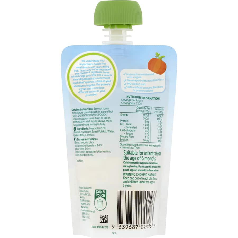 Woolworths Smiling Tums Baby Food Chicken & Vegetables 6 months + 120g