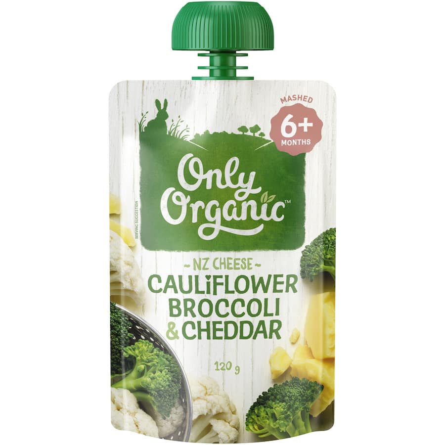 Only Organic Stage 2 Baby Food Cauliflower, Broccoli, Cheddar Pouch 120g