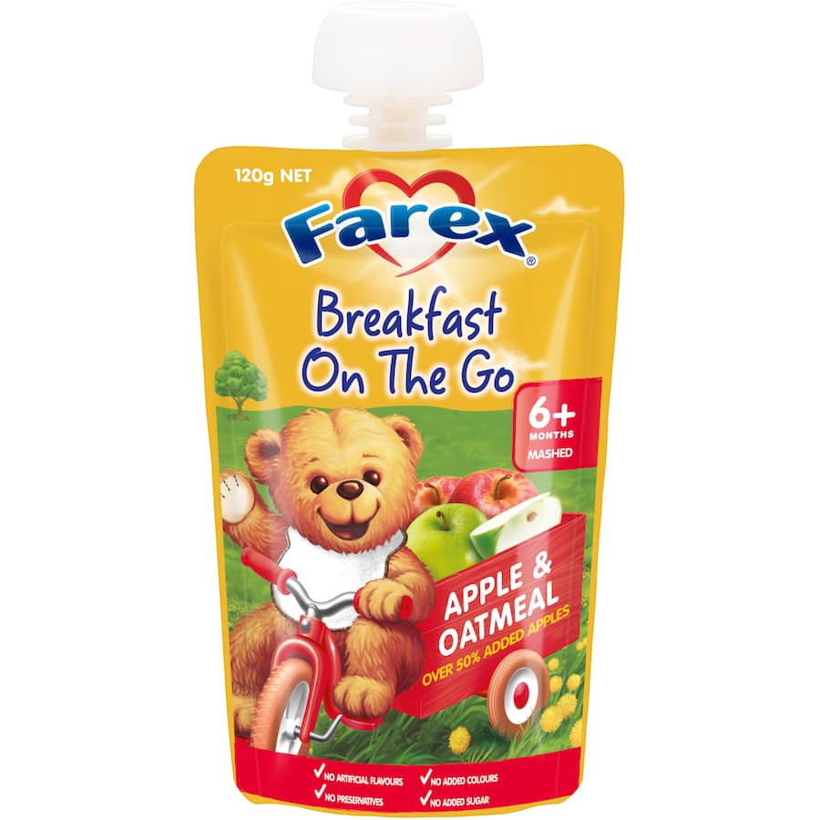 Farex Breakfast On The Go Baby Food Apple Oatmeal 6month Pouch 120g