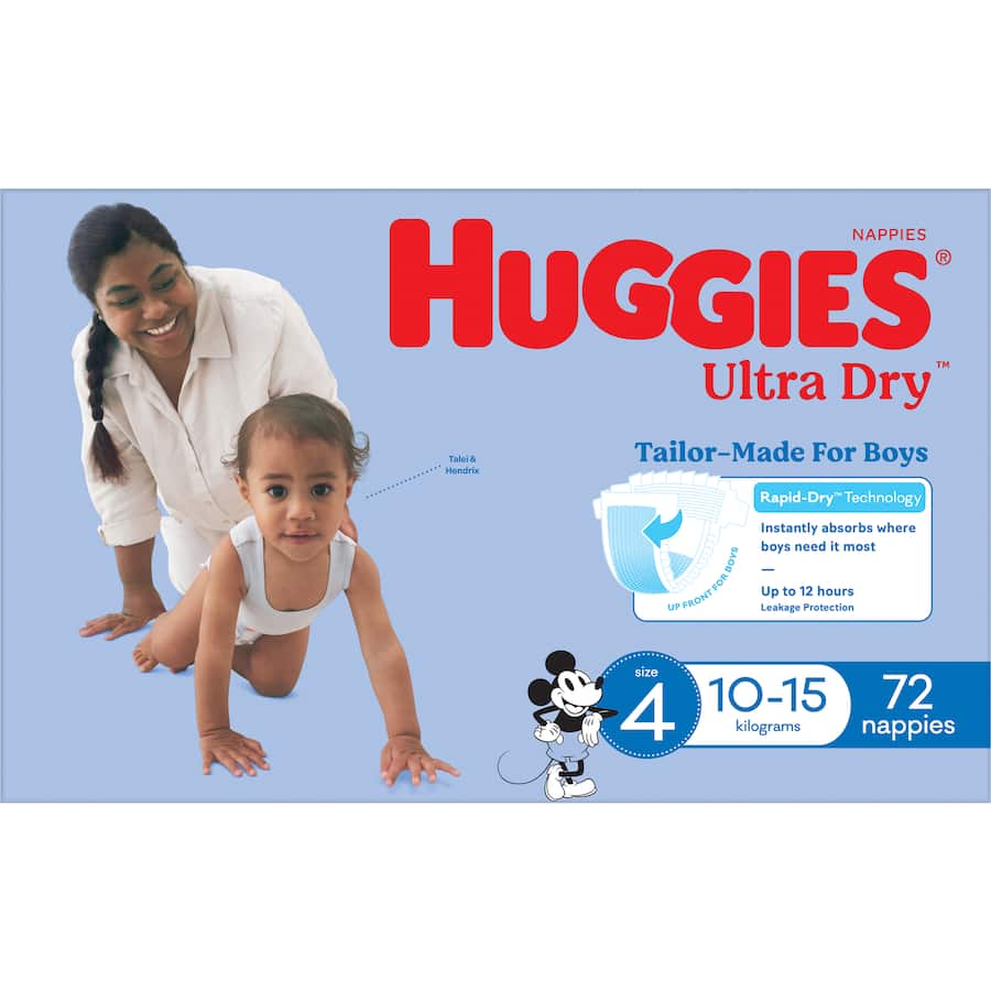 Huggies Ultra Dry Nappies Boys Size 4 (10-15kg) Jumbo pack 72pack