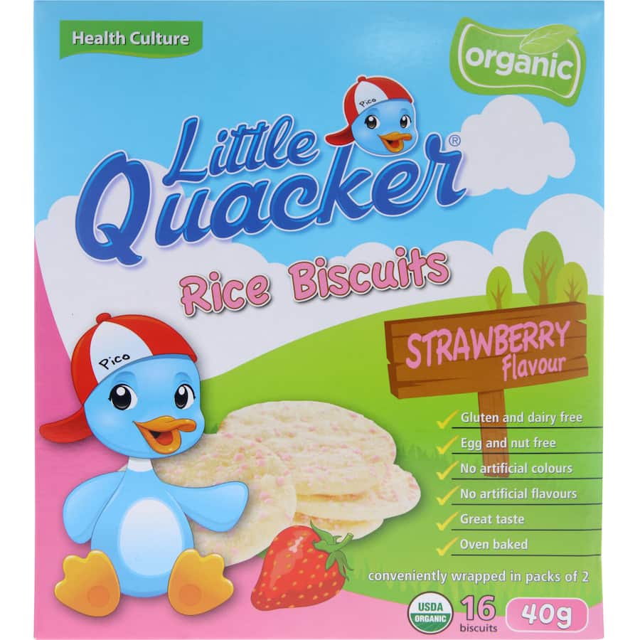 Little Quacker Organic Toddler Biscuits Strawberry Rice 40g