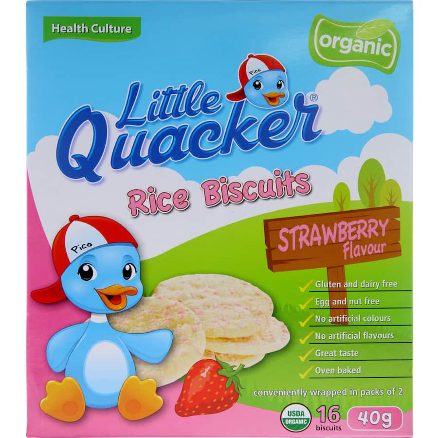 Little Quacker Organic Toddler Biscuits Strawberry Rice 40g