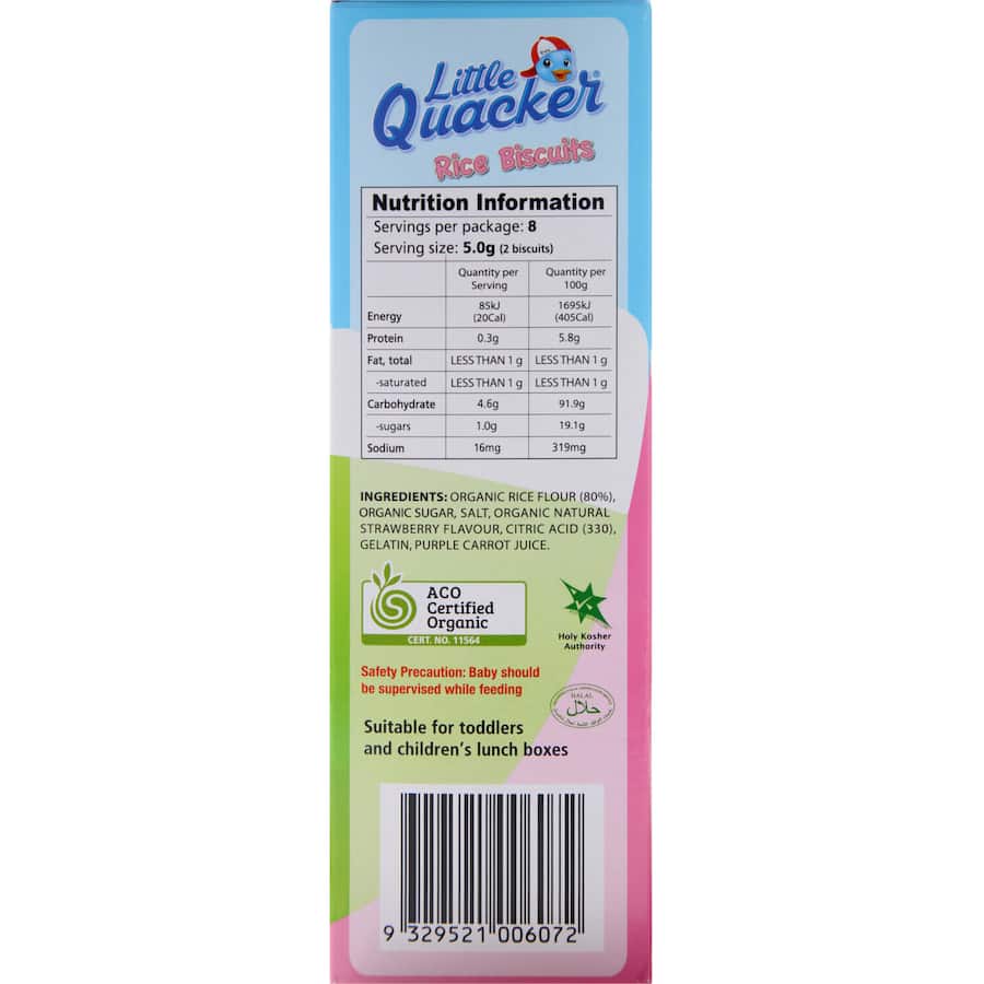 Little Quacker Organic Toddler Biscuits Strawberry Rice 40g