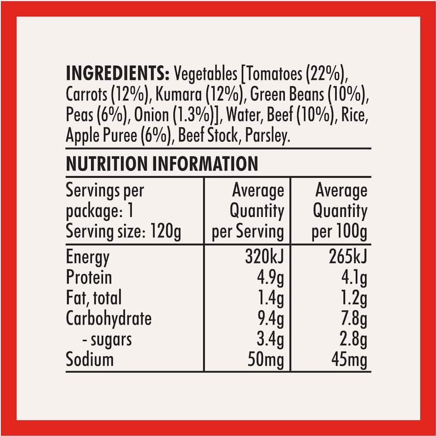 Wattie's Baby Food 6+ Months Beef Bolognese & Veges Pouch 120g