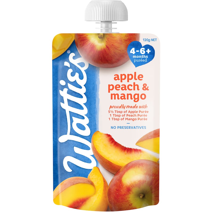 Wattie's Baby Food 4-6+ Months Apple, Peach & Mango Pouch 120g