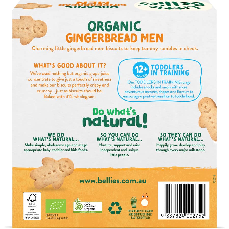 Little Bellies Organic Toddler Snacks Gingerbread Men Biscuits 130g