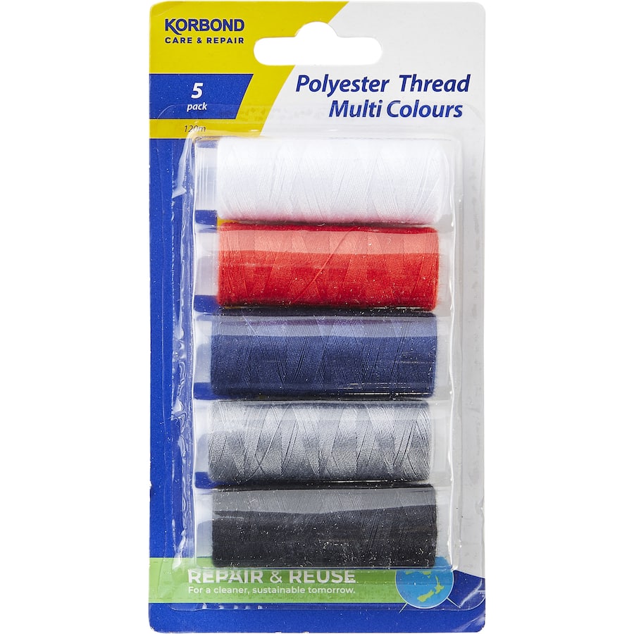 Korbond Thread Polyester Multi Colour 120m 5pack