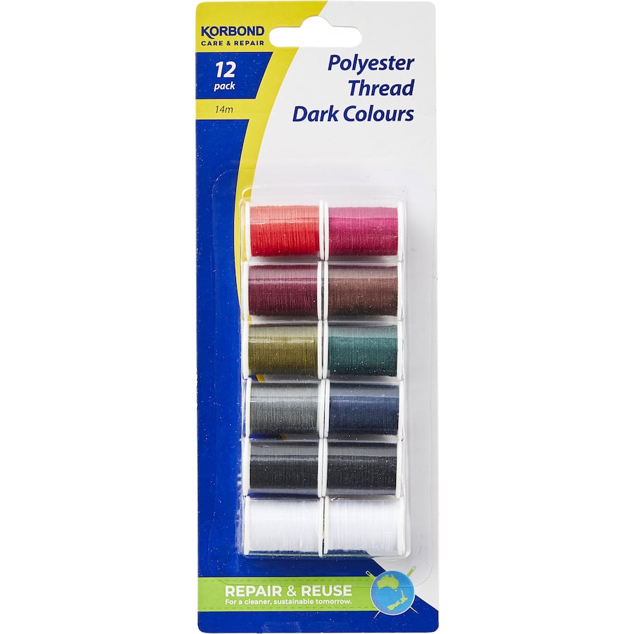 Korbond Sewing Thread Polyester Dark Colours Assort 14m 12pack