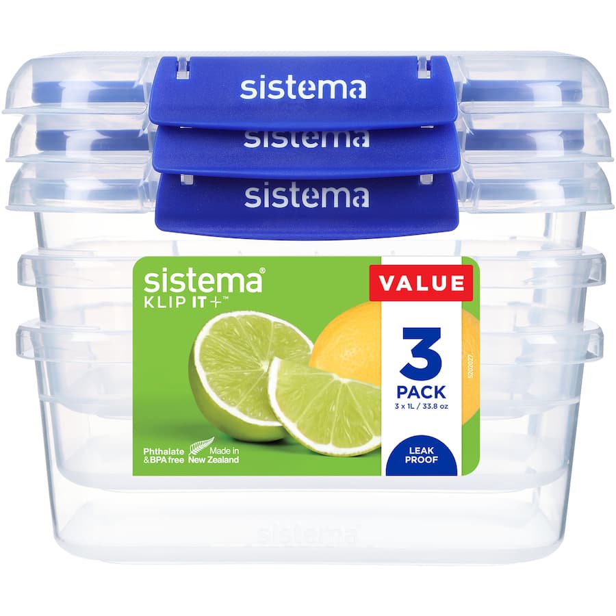 Sistema Klip It Plus Container Rectangle 1l 3pack